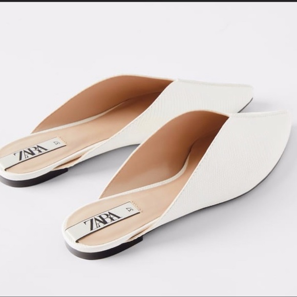 Zara Shoes - Zara bright white embossed mule flats.